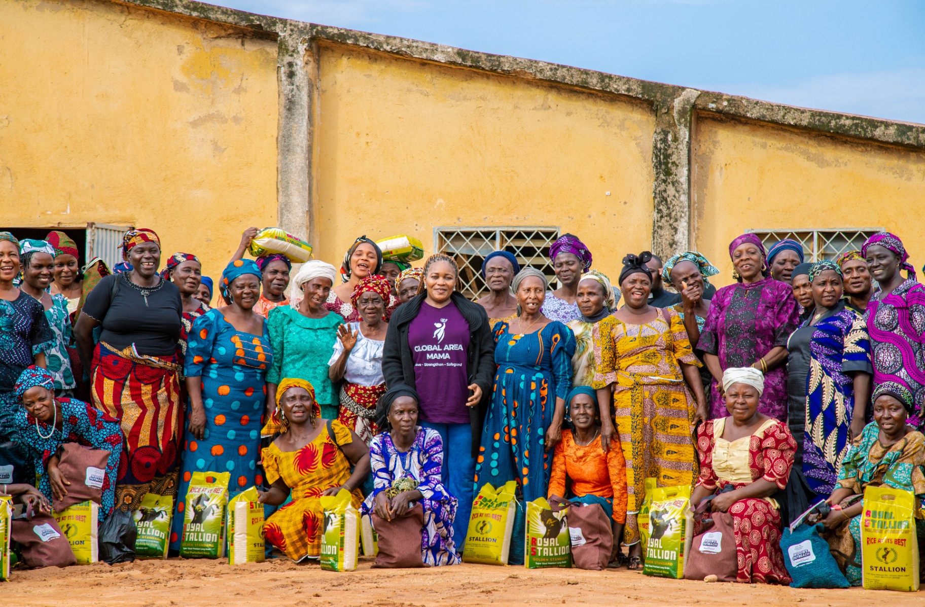 Widows gathered together with food supplies at the Pankshin outreach
